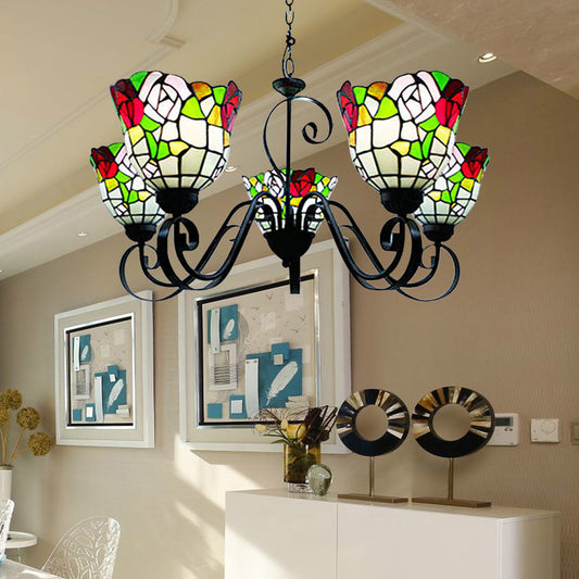 Lustre en vitrail noir à 5 lumières pour restaurants