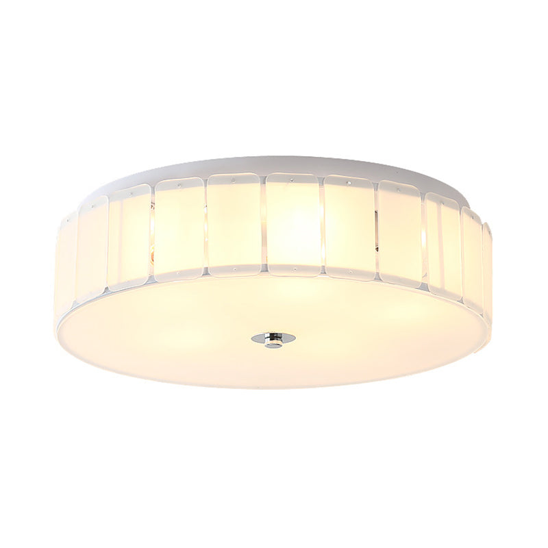Modern Multi-Light Drum Bedroom Flush Mount Lamp with White Glass