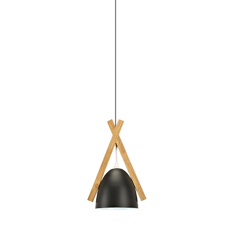 Hanging Bowl Shape Pendant Light with Linear Wood Deco - Stylish Macaron Loft Aluminum Light for Hallways