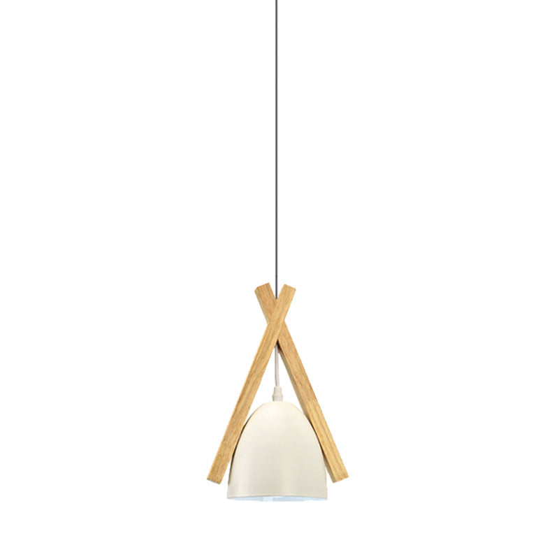 Hanging Bowl Shape Pendant Light with Linear Wood Deco - Stylish Macaron Loft Aluminum Light for Hallways