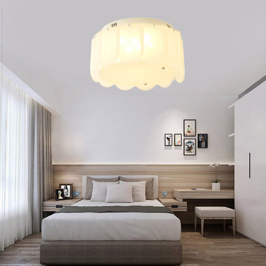 Modern Multi-Light Flush Mount: White Glass Drum Lighting Fixture, 18"/19.5" Wide