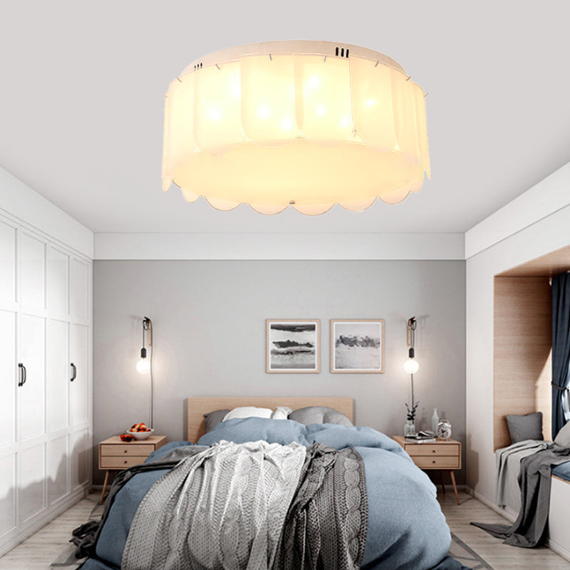 Modern Multi-Light Flush Mount: White Glass Drum Lighting Fixture, 18"/19.5" Wide