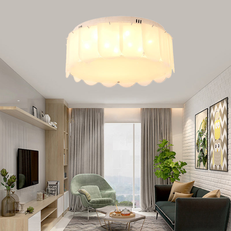 Modern Multi-Light Flush Mount: White Glass Drum Lighting Fixture, 18"/19.5" Wide