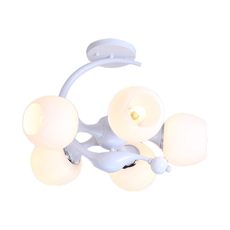 Plafonnier semi-encastré moderne en forme de boule de verre blanche Sputnik pour chambre à coucher
