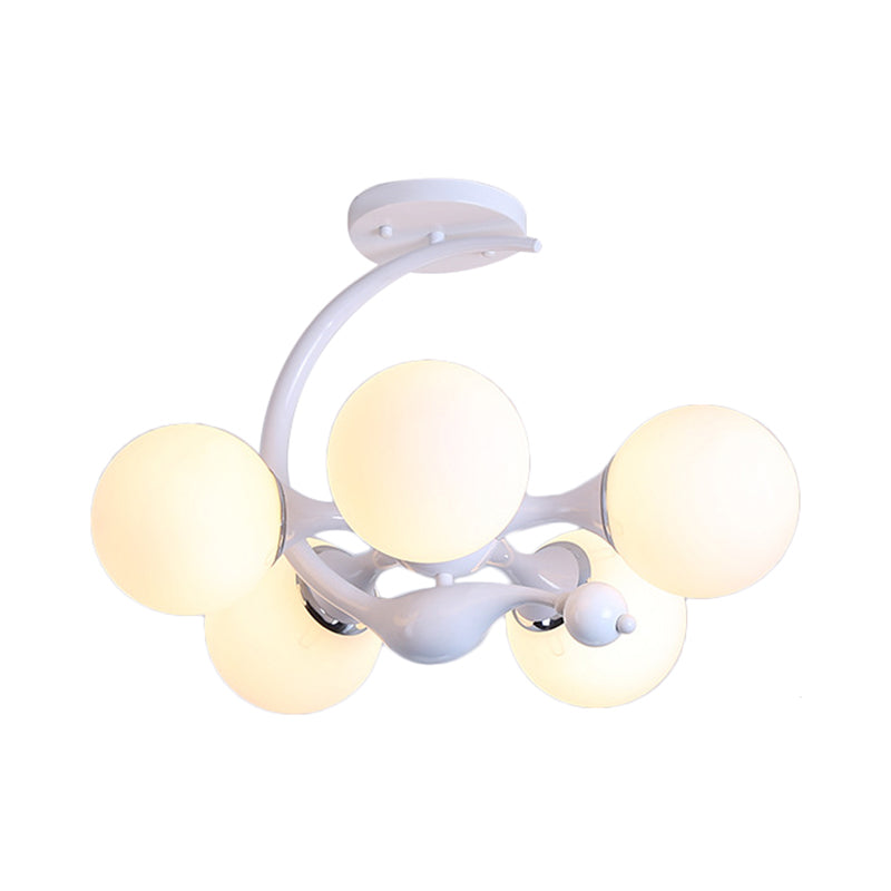 Plafonnier semi-encastré moderne en forme de boule de verre blanche Sputnik pour chambre à coucher