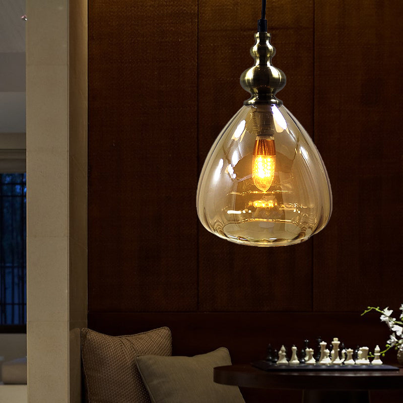 Modern Single Bulb Hanging Lamp: Pyramid Shade Restaurant Pendant Light in Amber/Clear/Smoke Glass