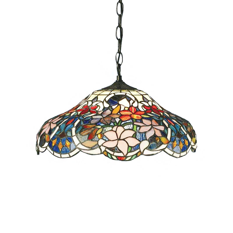 Suspension florale en vitrail de style Tiffany - Luminaire suspendu noir avec chaîne réglable