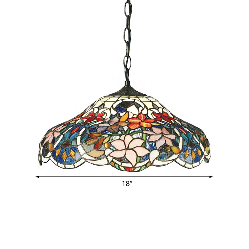 Suspension florale en vitrail de style Tiffany - Luminaire suspendu noir avec chaîne réglable