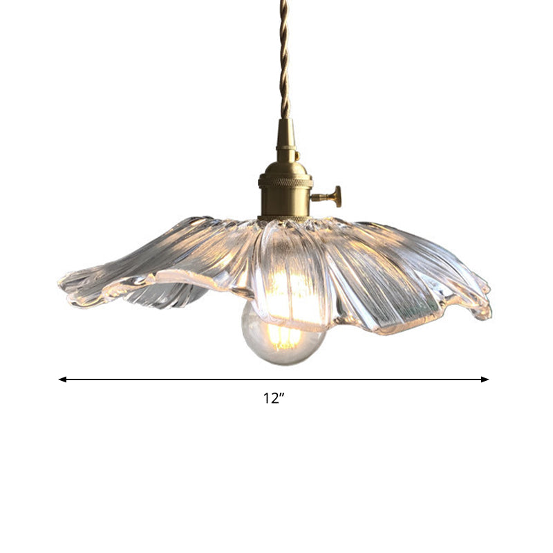 Lotus Leaf Pendant Light - Modern Style, Transparent Glass, 1-Light Hanging Lamp for Balcony