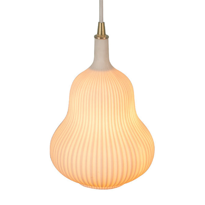 Gourd Shape Glass Pendant Light In White For Dining Room