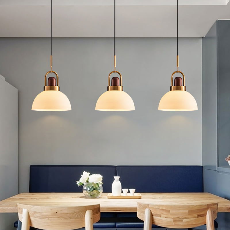 Hotel Kitchen Pendant Light - Simple Style Domed Hanging Lamp with Frosted Glass, 1 Light, White