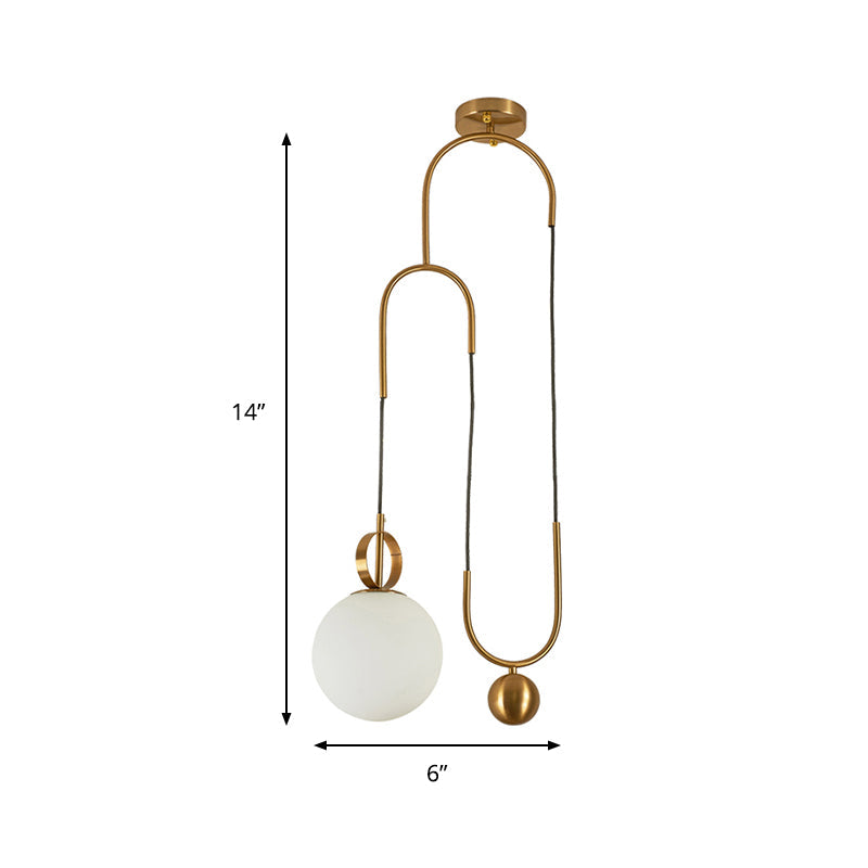 Gold Hanging Light Globe Pendant Lamp - Modern Opal Glass Shade for Living Room