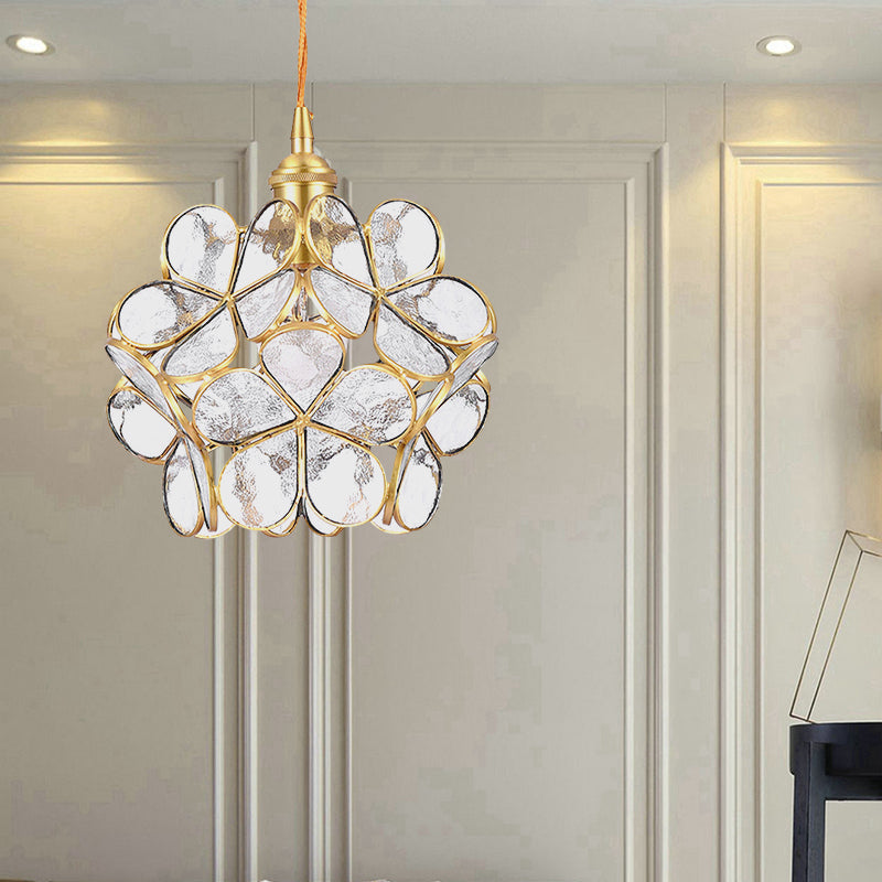 Gold Metal & Glass Flower Dining Table Pendant Light - Single Hanging Lamp