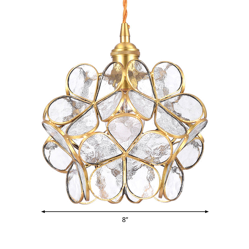 Gold Metal & Glass Flower Dining Table Pendant Light - Single Hanging Lamp