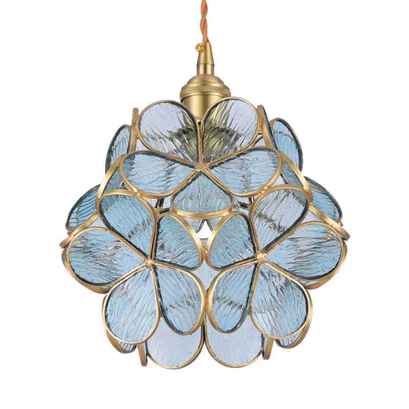 Gold Metal & Glass Flower Dining Table Pendant Light - Single Hanging Lamp