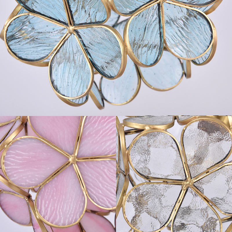 Gold Metal & Glass Flower Dining Table Pendant Light - Single Hanging Lamp
