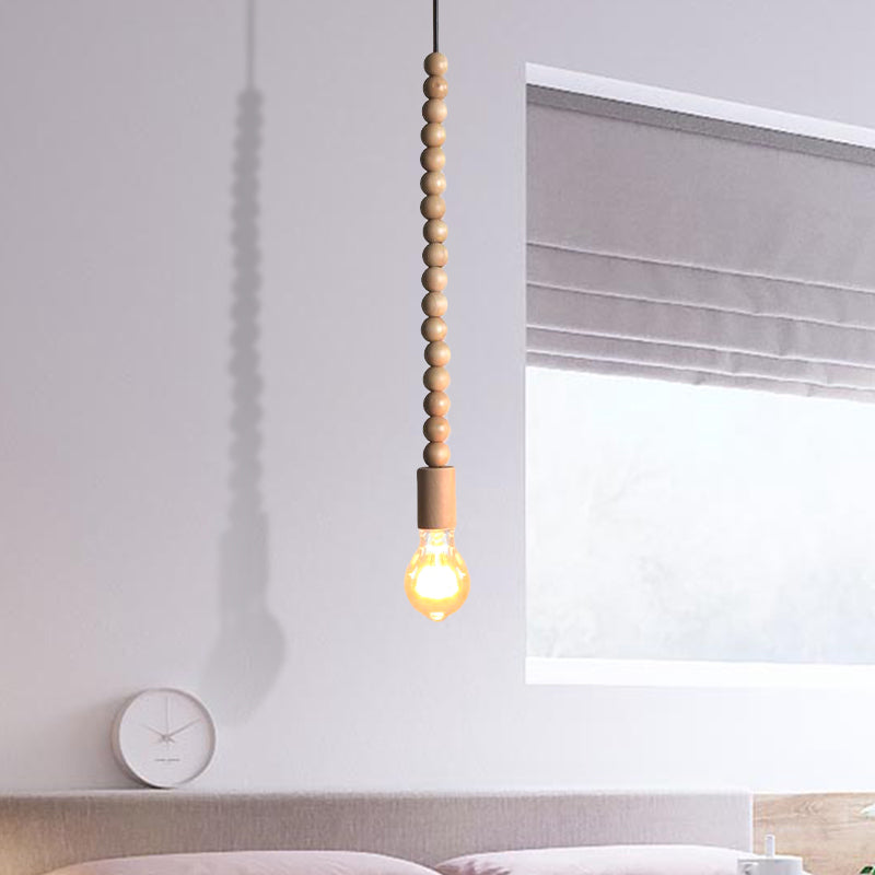 Japanese Style Wooden Deco Pendant Light In Beige For Kitchen