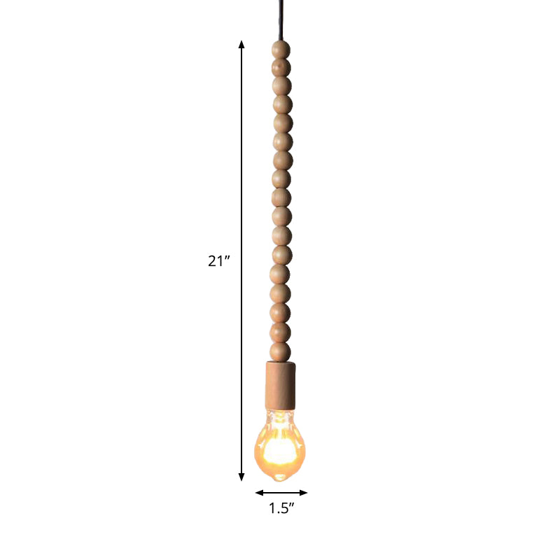 Japanese Style Bare Bulb Hanging Lamp - Wooden Deco Single Light Pendant Light in Beige - Ideal for Kitchen