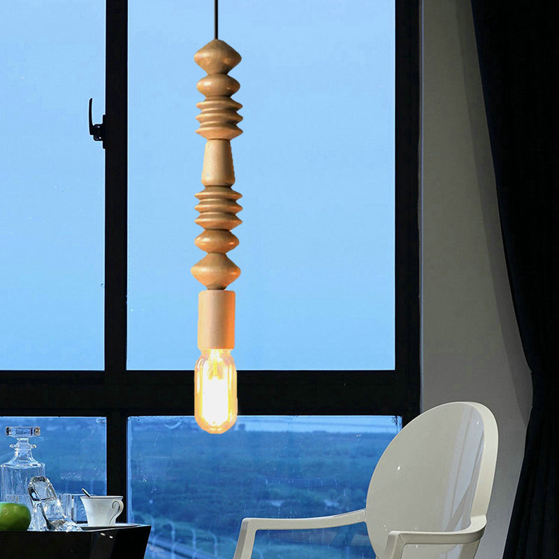 Japanese Style Bare Bulb Hanging Lamp - Wooden Deco Single Light Pendant Light in Beige - Ideal for Kitchen