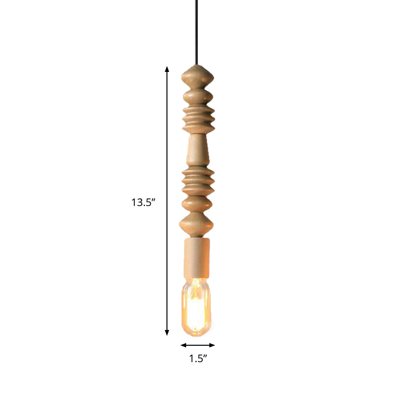 Japanese Style Bare Bulb Hanging Lamp - Wooden Deco Single Light Pendant Light in Beige - Ideal for Kitchen