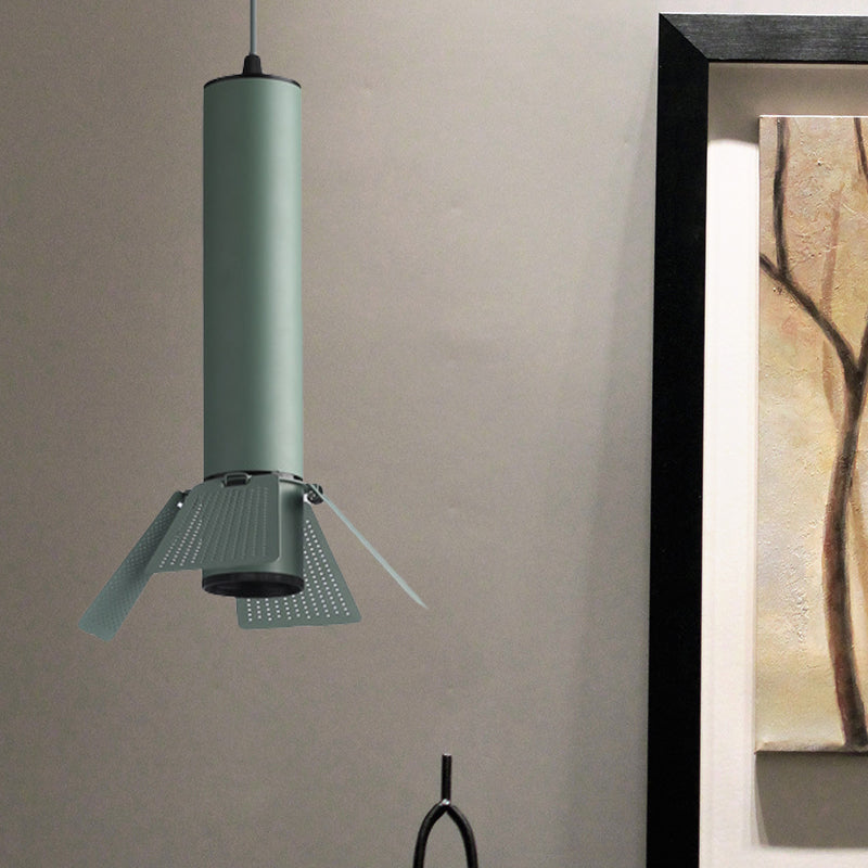 Mini Hanging Lamp With Macaron Style Tube Shade - 1 Light Pendant Lighting For Cloth Shop Metallic