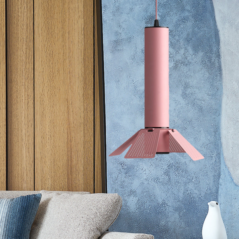 Mini Hanging Lamp With Macaron Style Tube Shade - 1 Light Pendant Lighting For Cloth Shop Metallic