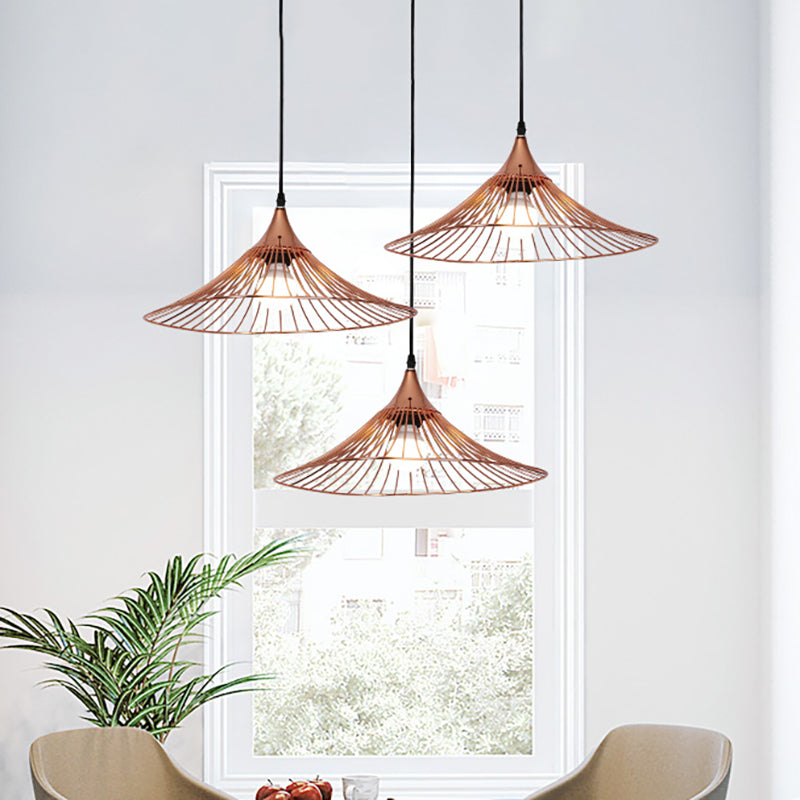 Rose Gold Flared Wire Shade Pendant Light - Modern Iron Ceiling Lamp With Single For Cafe / 16