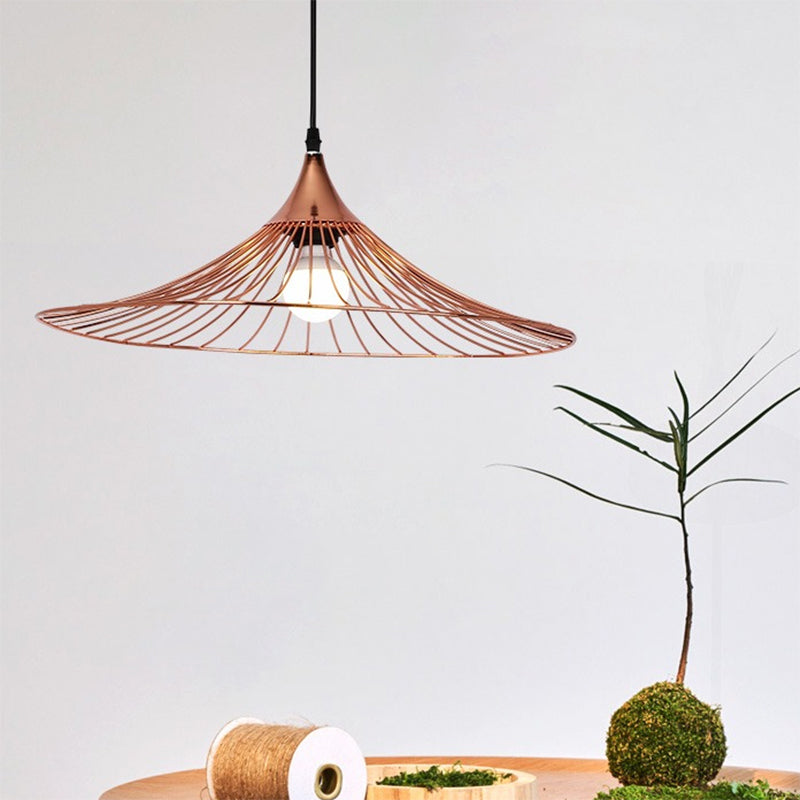 Rose Gold Flared Wire Shade Pendant Light - Modern Iron Ceiling Lamp With Single For Cafe