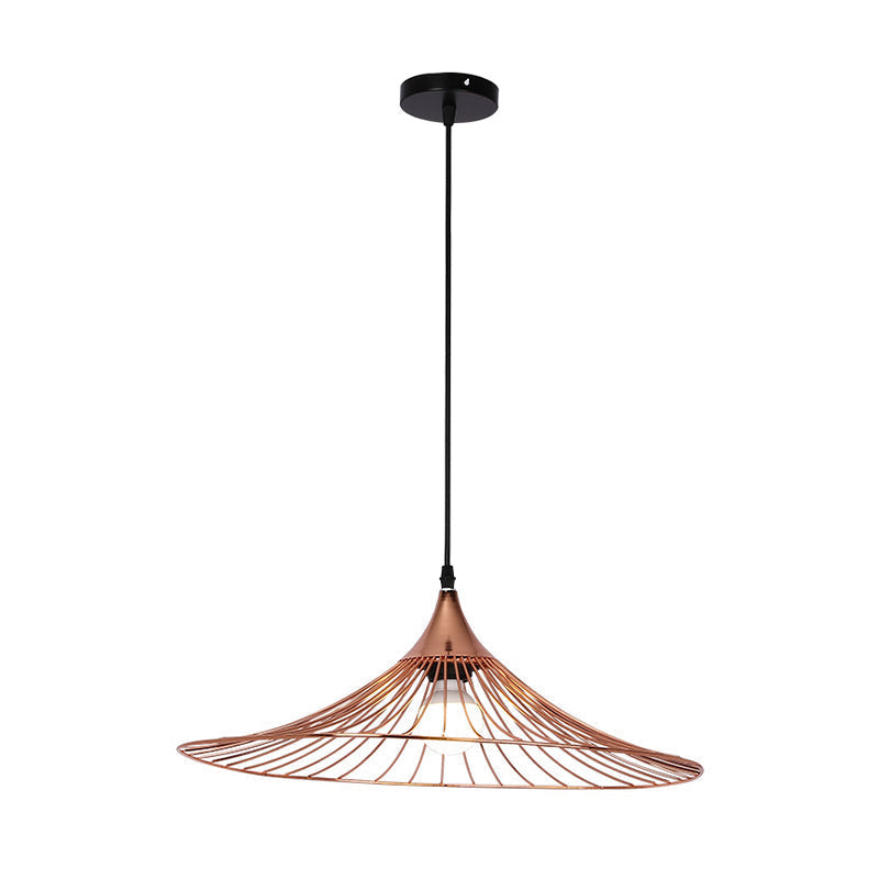 Rose Gold Flared Wire Shade Pendant Light - Modern Iron Ceiling Lamp With Single For Cafe