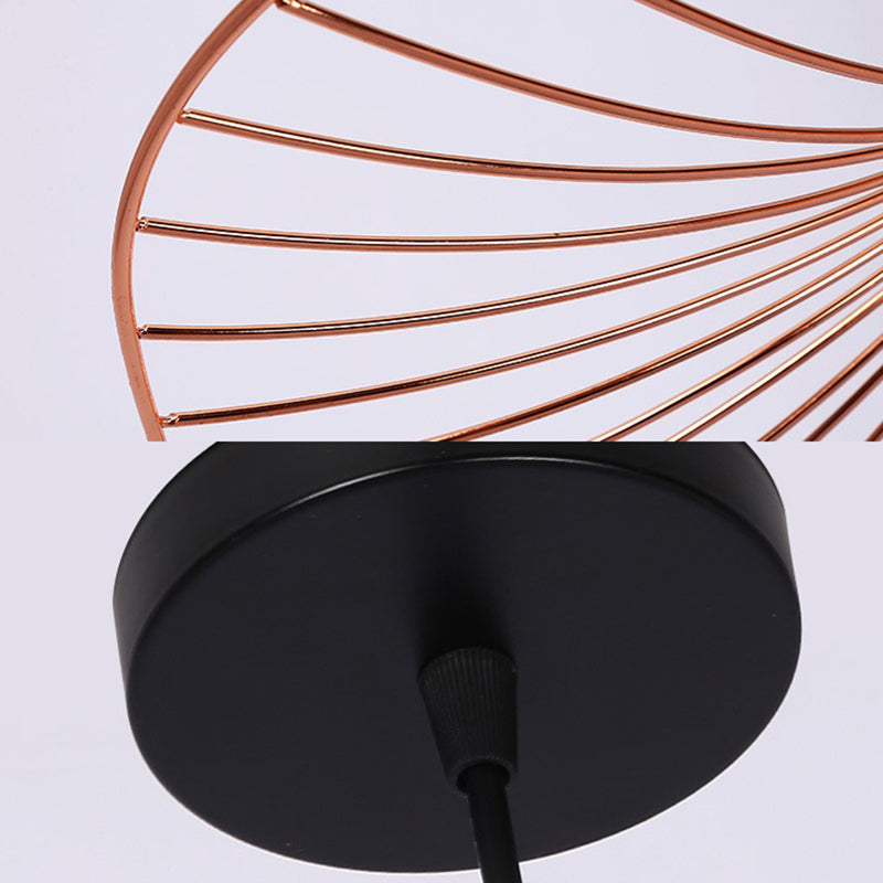 Rose Gold Flared Wire Shade Pendant Light - Modern Iron Ceiling Lamp With Single For Cafe