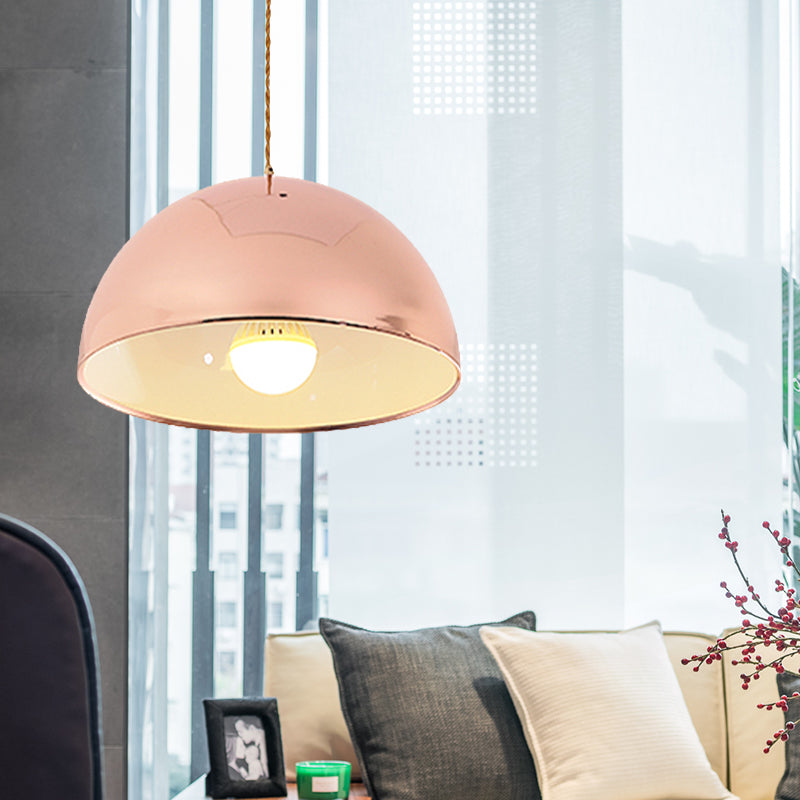 Rose Gold Pendant Light With Domed Shade - Contemporary Design 12/16 Wide Ideal For Restaurants / 12