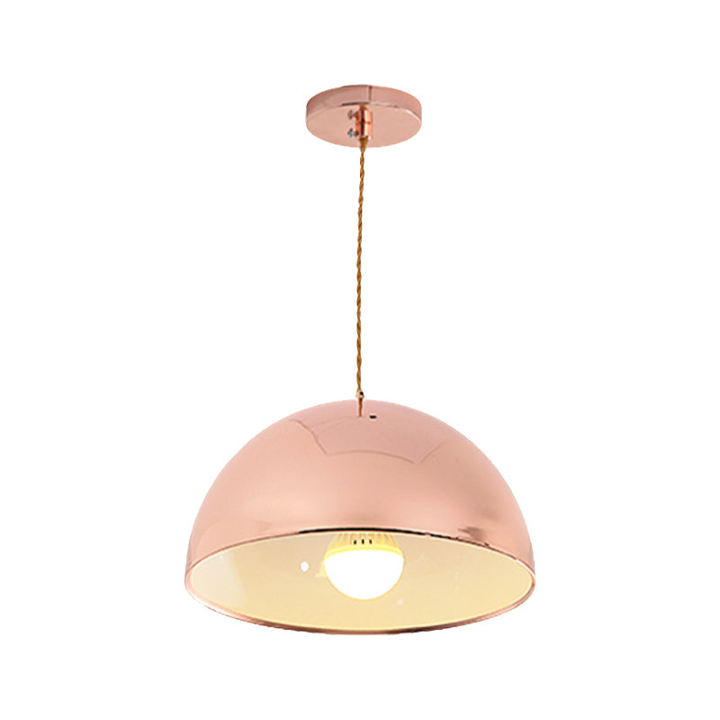 Modern Rose Gold Pendant Light with Domed Shade - 12"/16" Wide Metallic Hanging Light for Restaurants