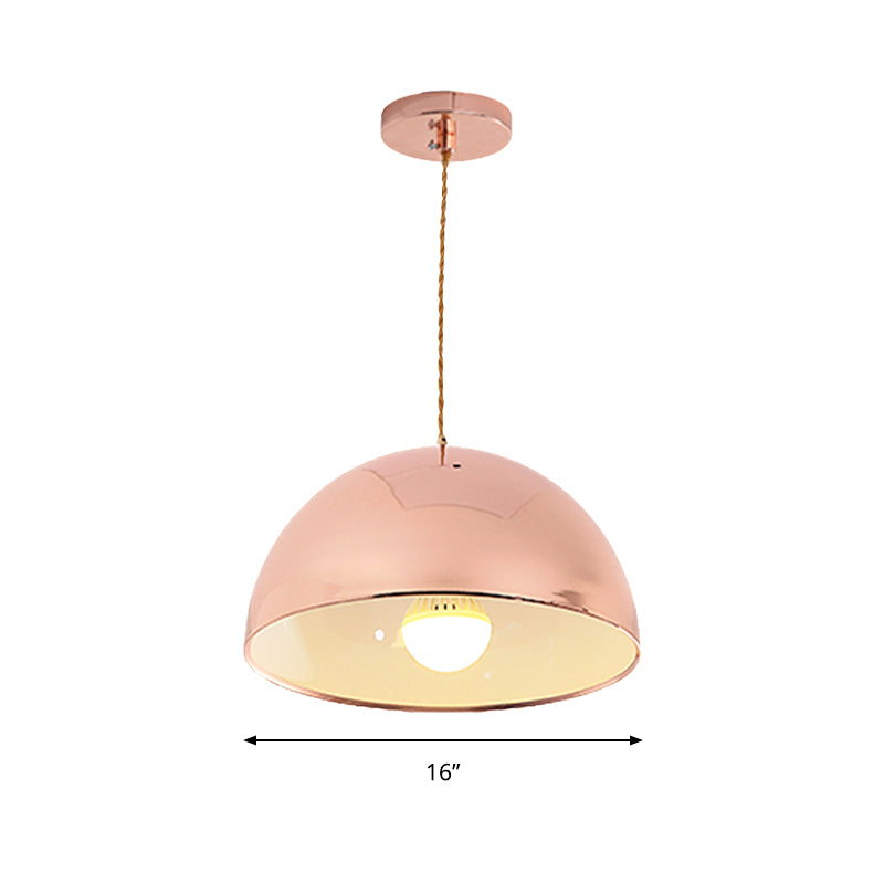 Rose Gold Pendant Light With Domed Shade - Contemporary Design 12/16 Wide Ideal For Restaurants