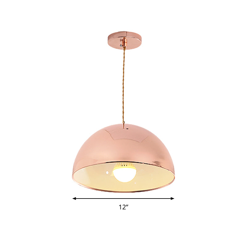 Modern Rose Gold Pendant Light with Domed Shade - 12"/16" Wide Metallic Hanging Light for Restaurants