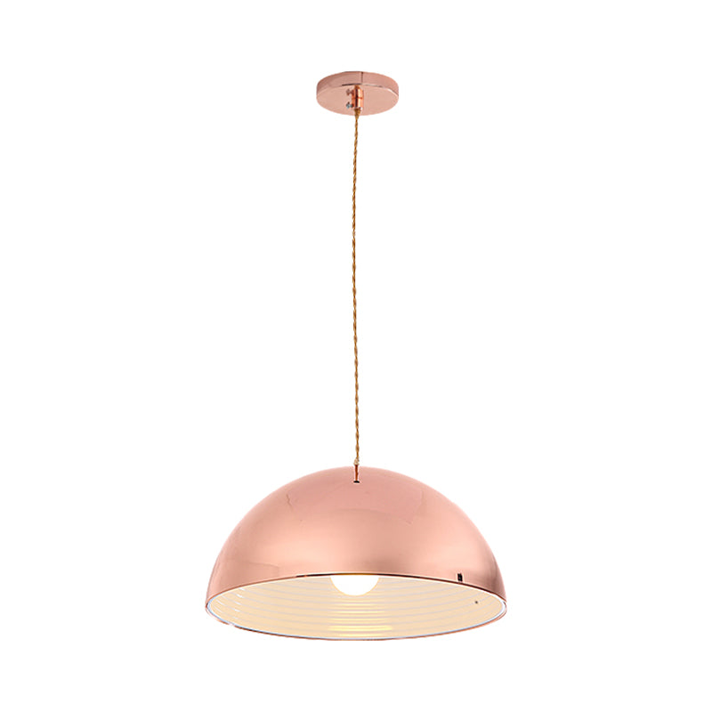 Rose Gold Pendant Light With Domed Shade - Contemporary Design 12/16 Wide Ideal For Restaurants