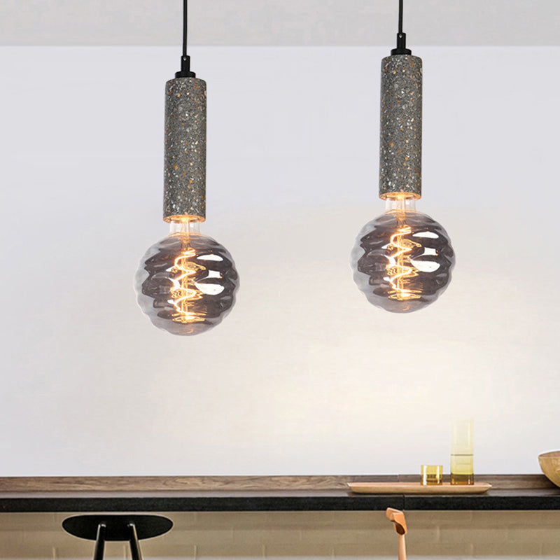 Modern Orb Pendant Light with Dimple Glass Shade, Grey/White Tube Deco - Ideal for Cloth Shop