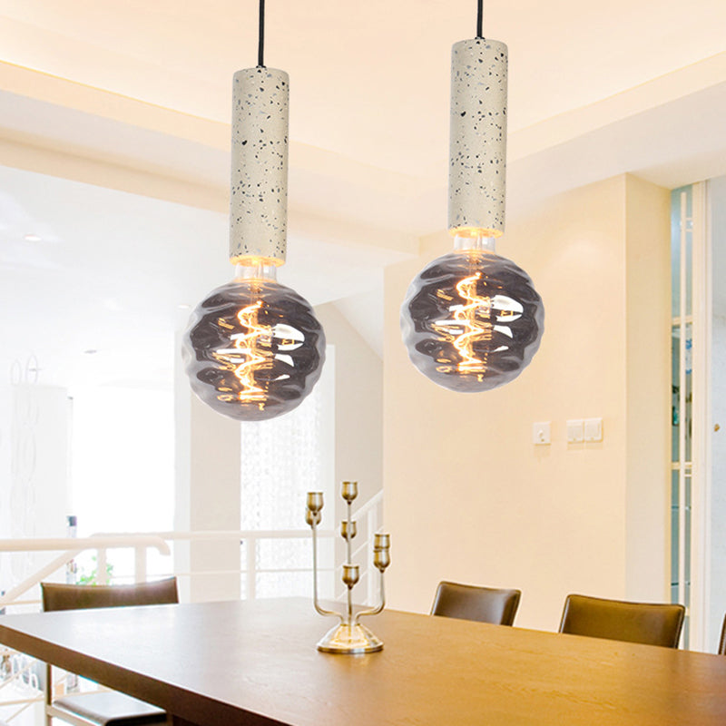 Modern Orb Pendant Light with Dimple Glass Shade, Grey/White Tube Deco - Ideal for Cloth Shop