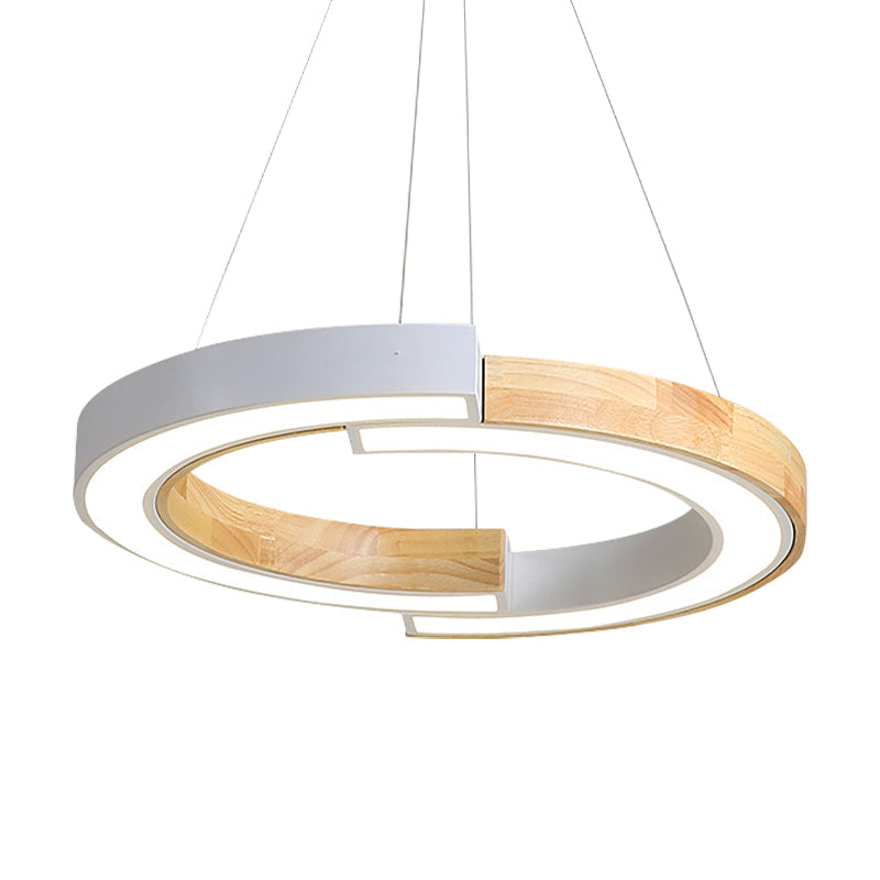 Lampe suspendue en bois de style nordique de 15"/19" de large avec suspension en anneau noir/blanc - idéale pour la chambre et le restaurant