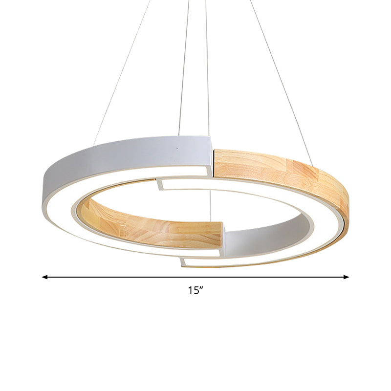 Lampe suspendue en bois de style nordique de 15"/19" de large avec suspension en anneau noir/blanc - idéale pour la chambre et le restaurant