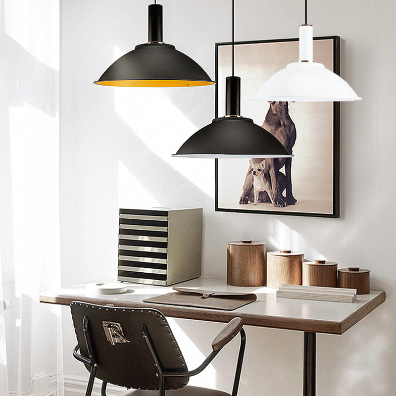 Contemporary Aluminum Hanging Light - Wide Bowl Pendant (11"/14") - Ideal for Gallery or Factory - 1 Bulb Design