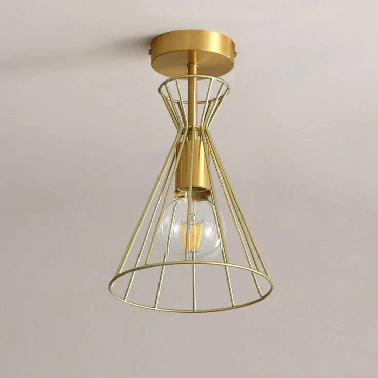 American All-Copper Balcony Ceiling Lamp – Surface-Mounted Fixture with Glass Shade