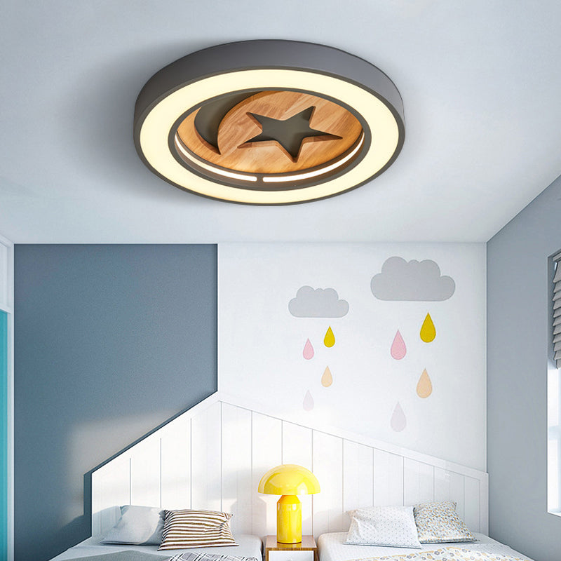 Kid's Acrylic Modern LED Ceiling Lamp – Slim Circle Design with Star Pattern – Ideal for Bedroom