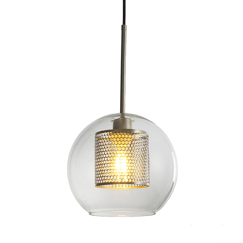 Sleek Orb Pendant Light with Mesh Cylinder Shade - Ideal Glass Hanging Lamp for Hallways