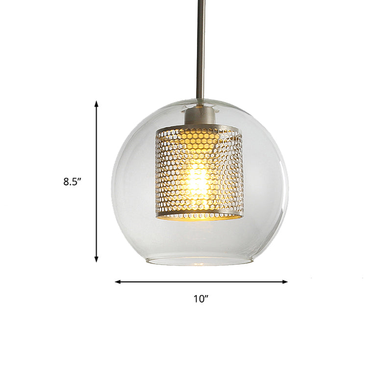 Sleek Orb Pendant Light with Mesh Cylinder Shade - Ideal Glass Hanging Lamp for Hallways