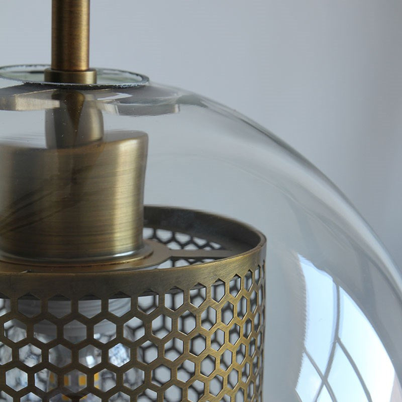 Sleek Orb Pendant Light with Mesh Cylinder Shade - Ideal Glass Hanging Lamp for Hallways