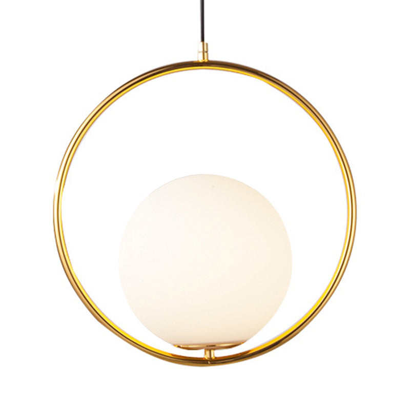 Contemporary Frosted Glass Pendant Light with Spherical Shade - White Hanging Light