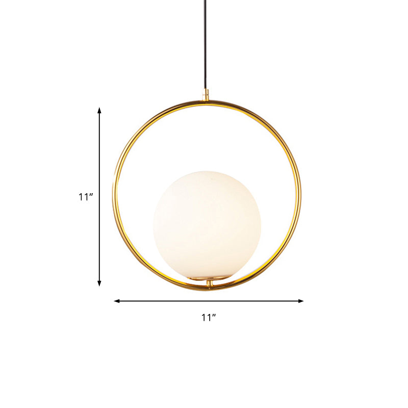 Contemporary Frosted Glass Pendant Light with Spherical Shade - White Hanging Light