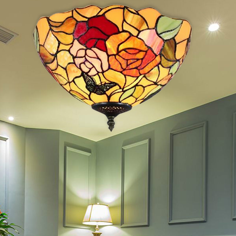 Plafonnier à 2 lampes inspiré du Lodge avec rosace en vitrail pour chambre à coucher