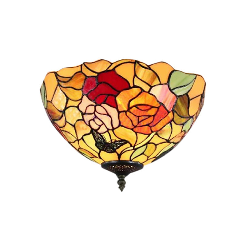 Plafonnier à 2 lampes inspiré du Lodge avec rosace en vitrail pour chambre à coucher