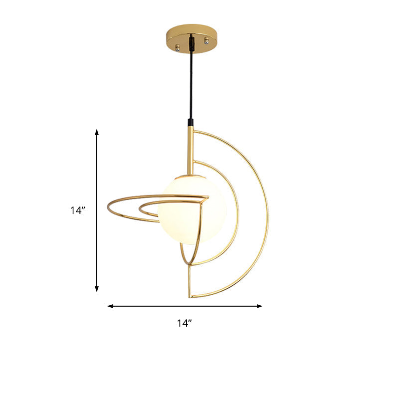 Suspension Globe en Or avec Abat-Jour en Verre Laiteux - Suspension Simple pour Salle à Manger